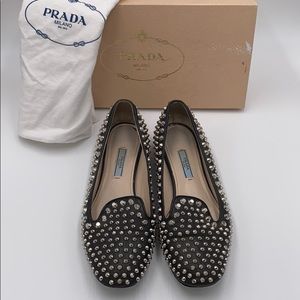 Black Prada Calzature Donna Spiked Loafers sz 37.5
